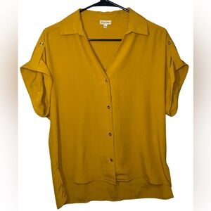 Lily White Mustard Button-Down Short Sleeve Blouse